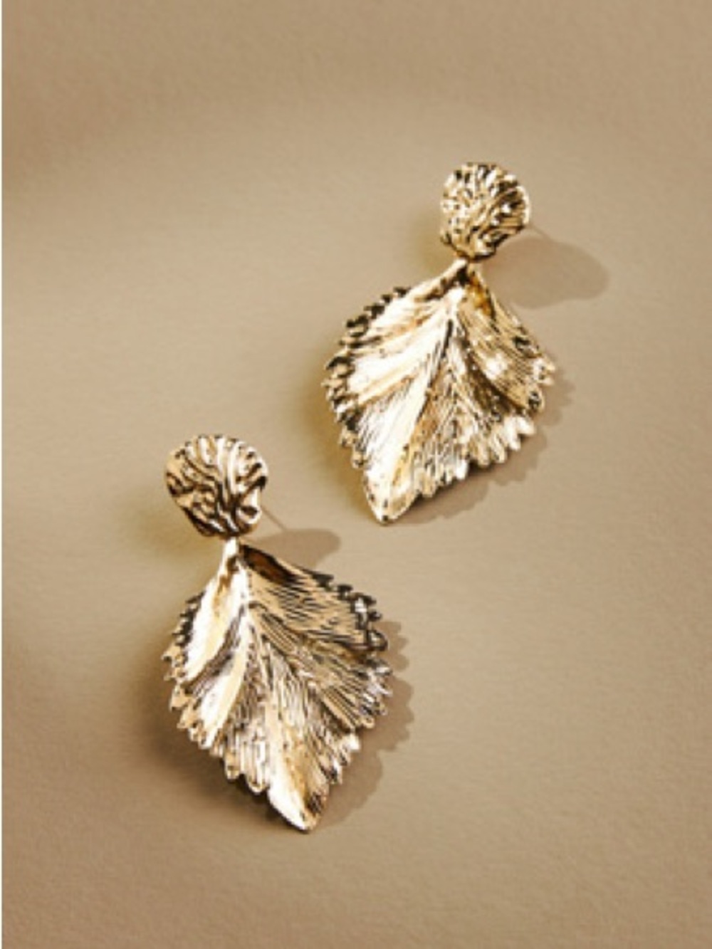 Anthropologie post back gold leaf earrings